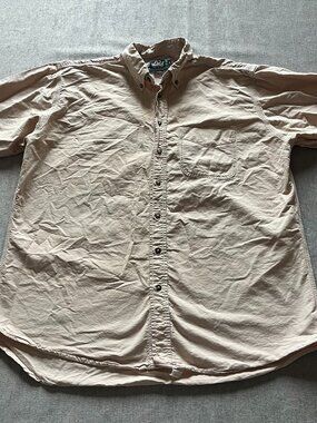 Woolrich Button Down Shirt Men XL Beige Long Sleeve Outdoor Workwear Casual